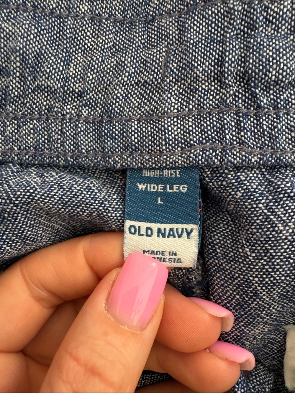 Old Navy Chambray Blue Linen Wide Leg Pants Travel Coastal Resort Cruise Vacay L - Picture 5 of 10